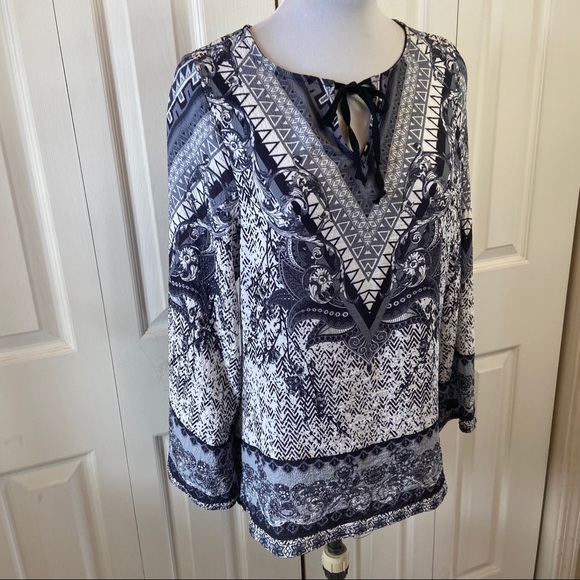 ElluminNation Boho Hippie Scroll Print Tunic Top S - Picture 3 of 11
